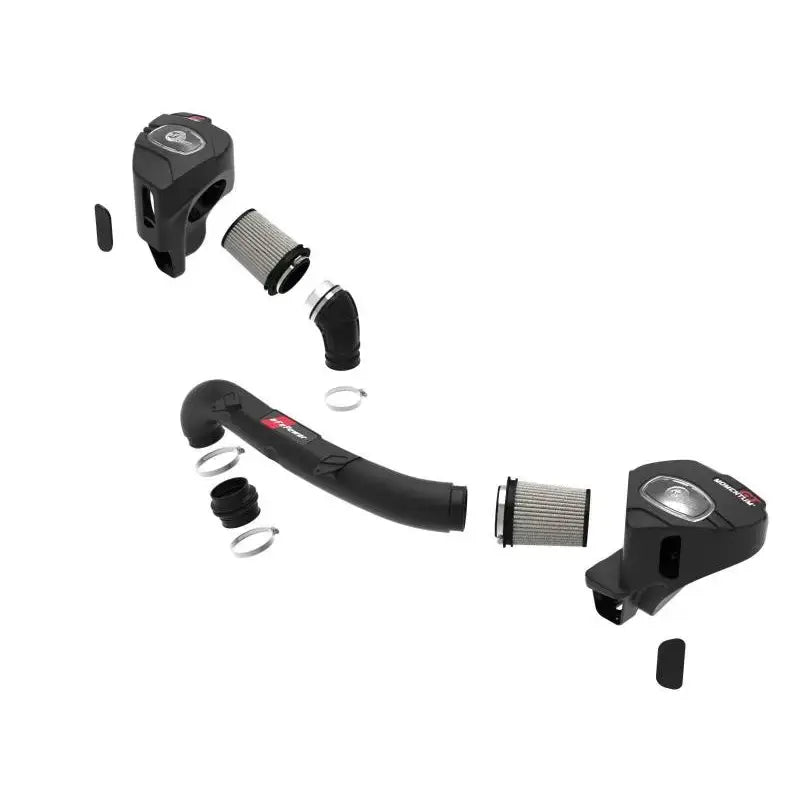 Exploded view of aFe Momentum GT Cold Air Intake system with filters and tubes for BMW M3/M4