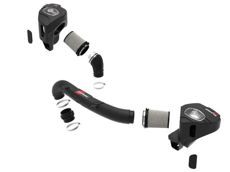 Exploded view of aFe Momentum GT Cold Air Intake system with filters and tubes for BMW M3/M4