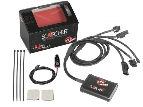 Black electronic module with wiring harness for aFe Scorcher GT Power on Ford Bronco and Ranger
