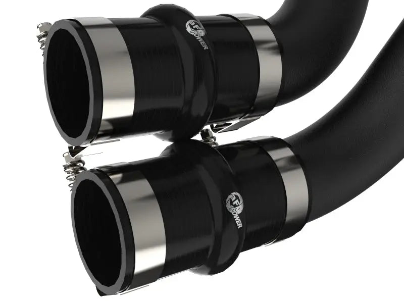 Black rubber hoses with metal clamps on aFe BladeRunner 2.5in Aluminum Hot Charge Pipe