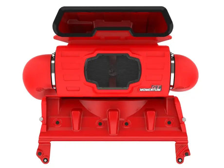 Red Momentum GT Cold Air Intake System for 21-23 Dodge RAM 1500 TRX V8-6.2L featuring clear sight window and high-flowing air filters.