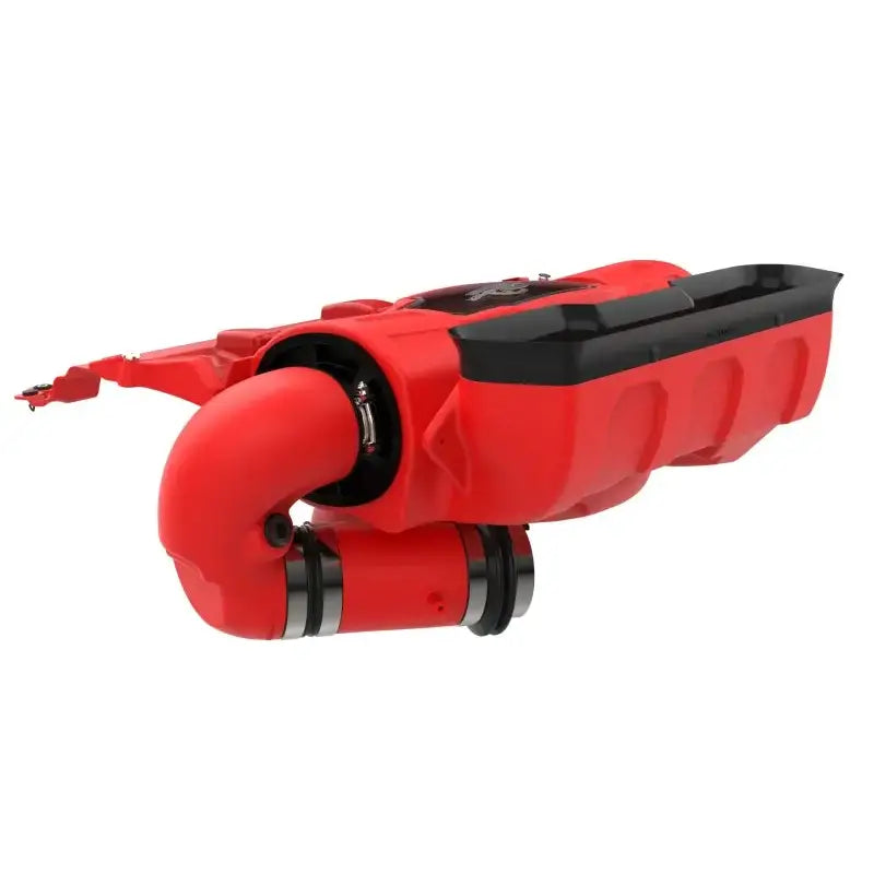aFe Momentum GT Intake System for 21-23 Dodge RAM 1500 TRX V8-6.2L in vibrant red with Pro 5R media filter, featuring innovative filter-to-housing interface and sleek, heat-resistant XLPE construction.