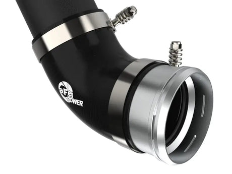 Black rubber hose with metal clamps on aFe BladeRunner Cold Charge Pipe for Ford F-150