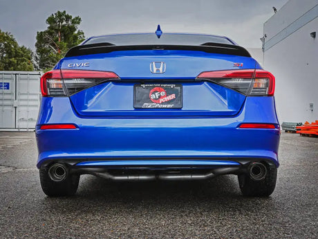 Blue Honda Civic Si rear view with aFe cat-back exhaust w carbon fiber tips