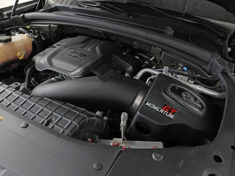 Jeep Grand Cherokee WL engine bay with aFe Momentum GT Cold Air Intake System installed