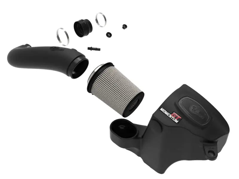 Exploded view of black Jeep Grand Cherokee Momentum GT Cold Air Intake System with Pro Dry S Filter