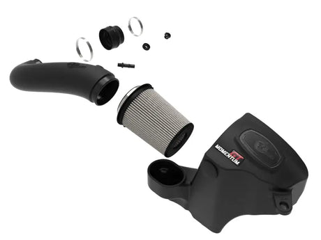 Exploded view of black Jeep Grand Cherokee Momentum GT Cold Air Intake System with Pro Dry S Filter