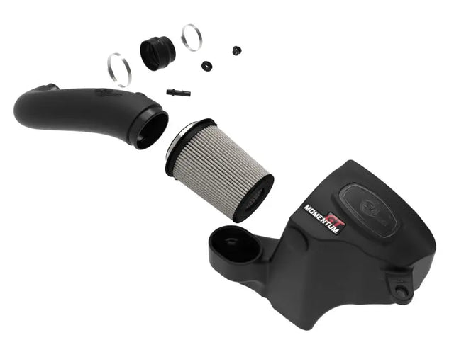 Exploded view of black Jeep Grand Cherokee Momentum GT Cold Air Intake System with Pro Dry S Filter