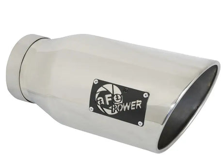Polished metal exhaust tip on aFe Atlas 5in DPF-Back exhaust for Ram Diesel trucks