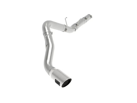 Shiny metal exhaust pipe from aFe Atlas 5in DPF-Back Alum Steel Exhaust System for Ram Diesel