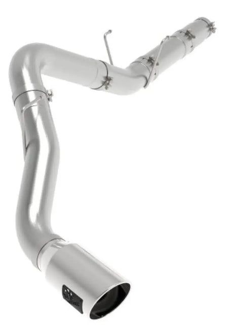 Shiny metal exhaust pipe from aFe Atlas 5in DPF-Back Exhaust for Ram Diesel trucks