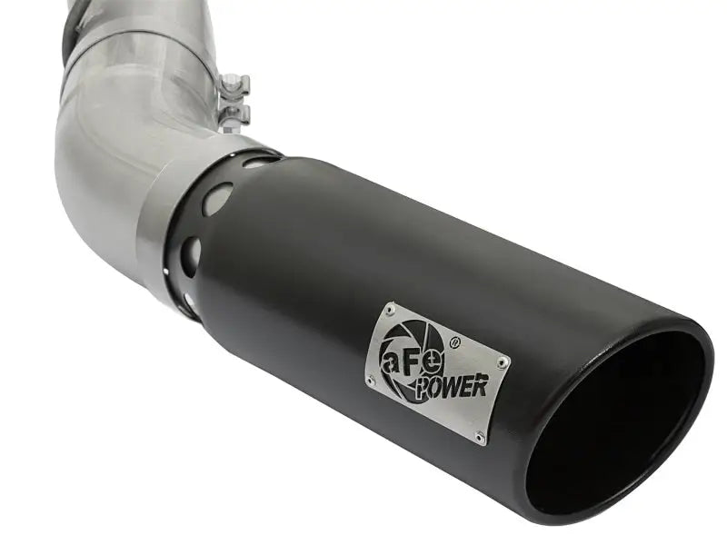 Black exhaust tip on aFe ATLAS aluminized steel exhaust system for GM Diesel Trucks