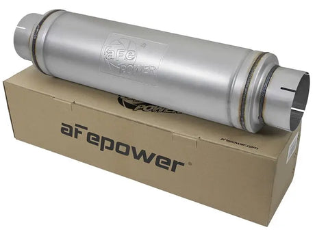 aFe ATLAS Aluminized Steel Muffler 5in Center/Center 24in L x 7in Diameter - Round Body - Truck & Automotive