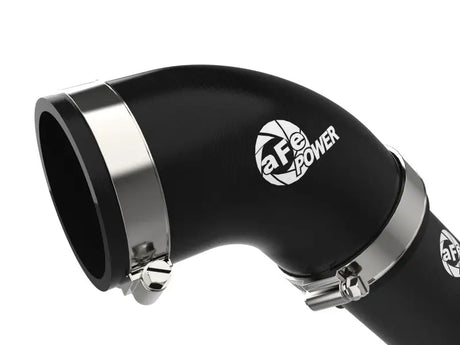 Black silicone elbow hose with metal clamps on aFe BladeRunner 2-1/2 inch cold charge pipe for Hyundai Elantra GT