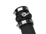 Black rubber hose with metal clamps on aFe BladeRunner 2-1/2 inch aluminum hot charge pipe for Subaru WRX