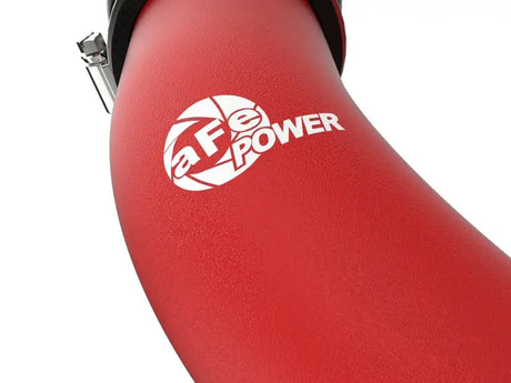 Red intake tube with clamp on afe BladeRunner hot charge pipe for Subaru WRX