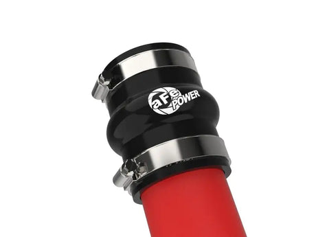 Black silicone hose with metal clamps on aFe BladeRunner 2-1/2 IN hot charge pipe for Subaru WRX