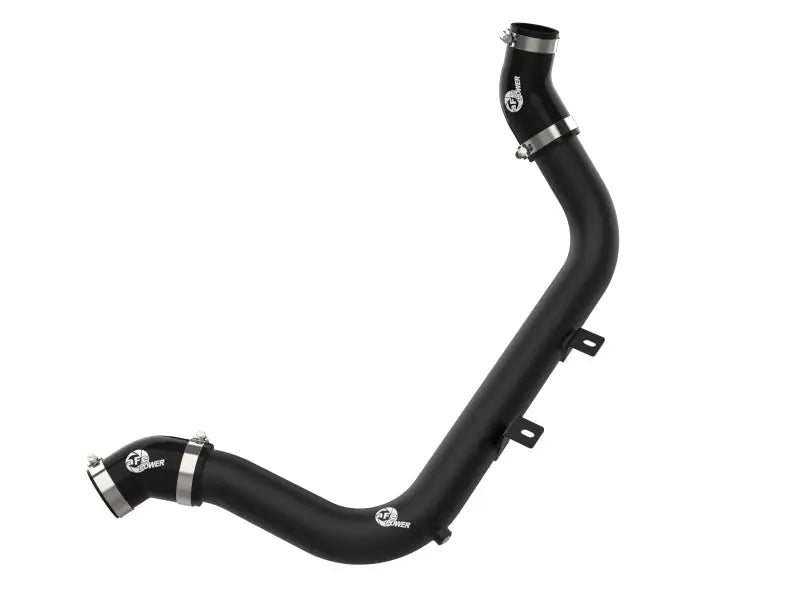 Black hot charge pipe with metal clamps on aFe BladeRunner 2-1/4 Aluminum Charge Pipe for Hyundai Elantra GT