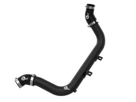 Black hot charge pipe with metal clamps on aFe BladeRunner 2-1/4 Aluminum Charge Pipe for Hyundai Elantra GT