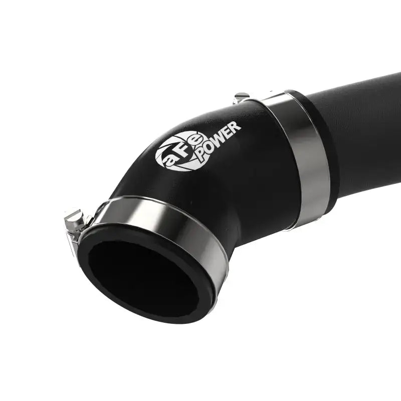Black rubber elbow pipe with metal clamps on aFe BladeRunner hot charge pipe for Hyundai Elantra GT