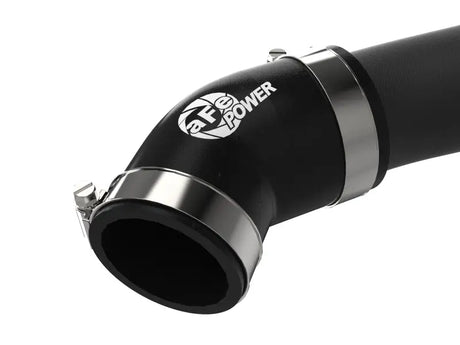 Black rubber elbow pipe with metal clamps on aFe BladeRunner hot charge pipe for Hyundai Elantra GT