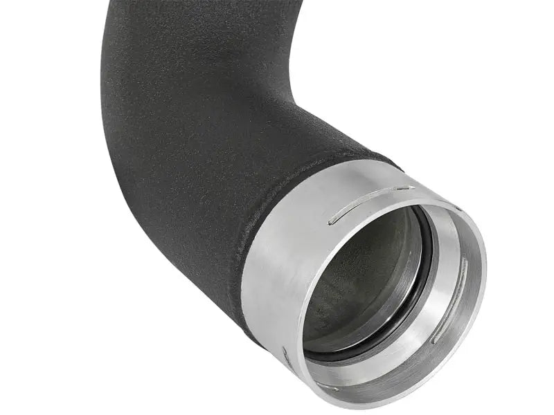 Black metal intercooler tube with silver collar for aFe BladeRunner 3in Diesel trucks