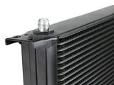 Black transmission cooler with silver fitting from aFe Bladerunner oil cooler kit for Silverado