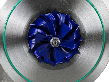Blue turbocharger impeller for aFe BladeRunner GT Series Turbocharger on Ford 7.3L