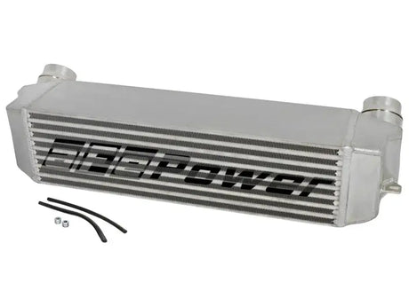 Silver intercooler with black lettering for afe bladerunner intercooler tube cold side