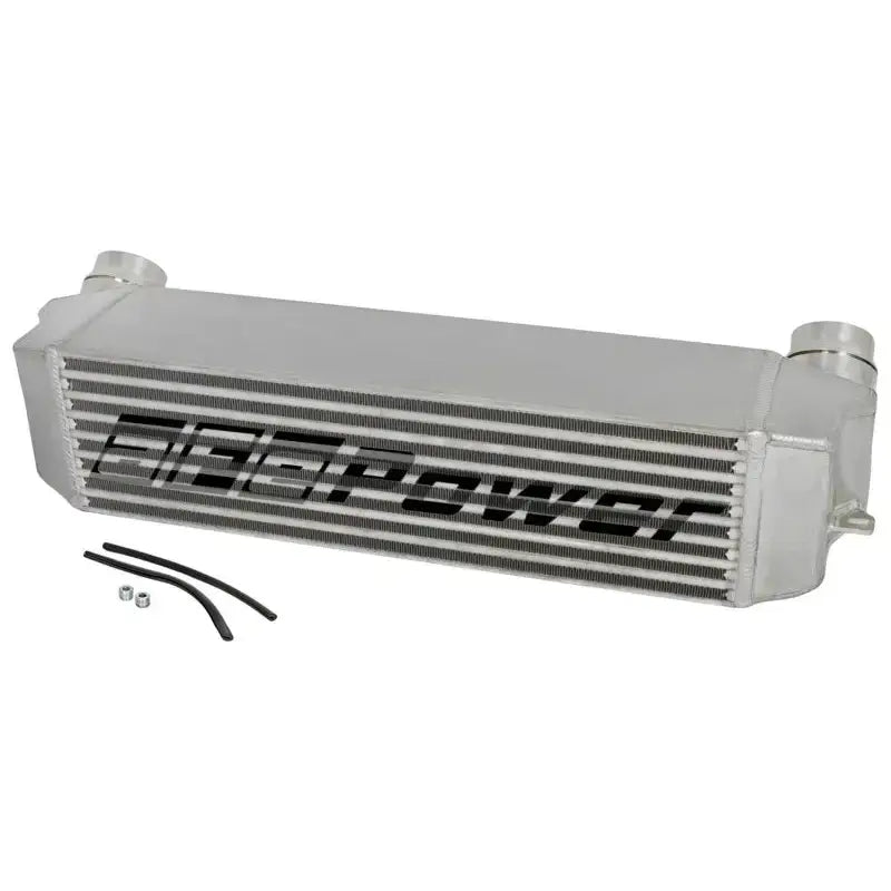 Silver intercooler with black lettering for afe bladerunner intercooler tube cold side