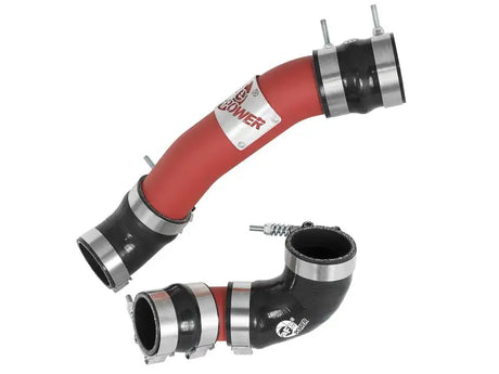 Red and black intake hoses with metal clamps on aFe Bladerunner Intercooler Tube kit for 2017 Honda Civic Type R
