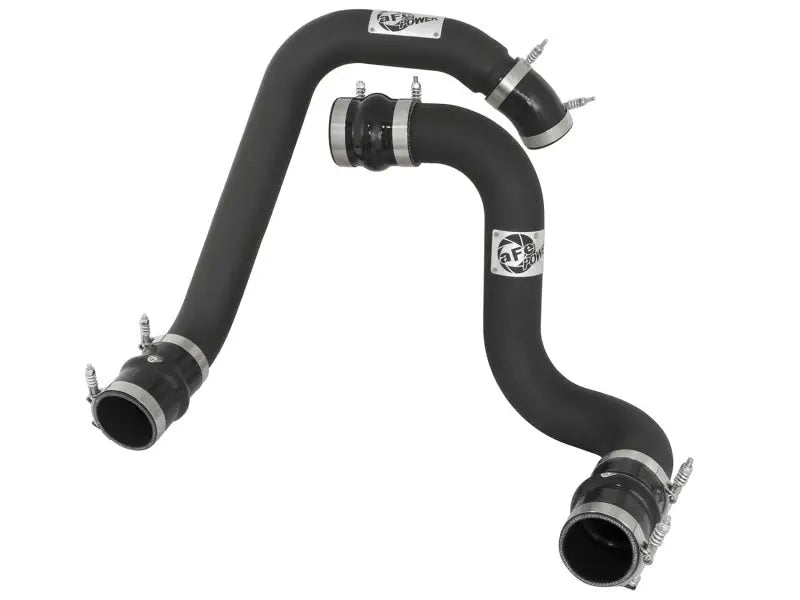 Black silicone turbocharger hoses with metal clamps for afe bladerunner intercooler upgrade