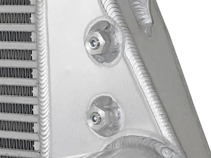 Aluminum afe BladeRunner intercooler with visible welds and bolts for Ford V8 6.0L diesel