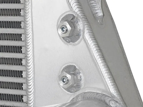 Aluminum afe BladeRunner intercooler with visible welds and bolts for Ford V8 6.0L diesel