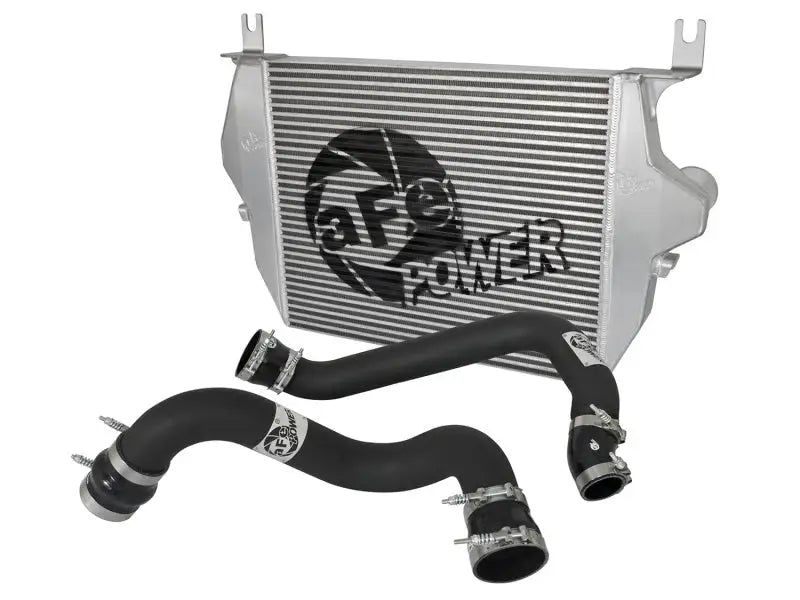 Silver afe BladeRunner intercooler with black hoses for 03-07 Ford Diesel V8 6.0L