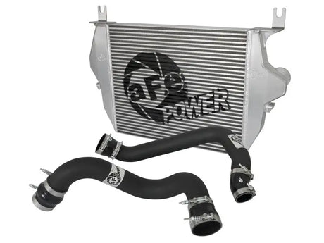 Silver afe BladeRunner intercooler with black hoses for 03-07 Ford Diesel V8 6.0L