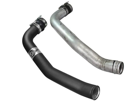 Two curved pipes with hose clamps for afe bladerunner intercoolers on Ford F-250 F-350