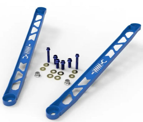 Blue metal suspension strut brace with nuts bolts washers for Toyota GR Supra AFE Control