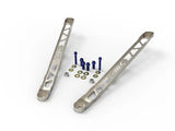 Silver lightweight suspension control arms with blue bolts for Toyota GR Supra suspension strut brace