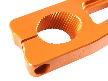 Orange anodized aluminum bicycle stem with serrated handlebar clamp for control pfadt series service kit