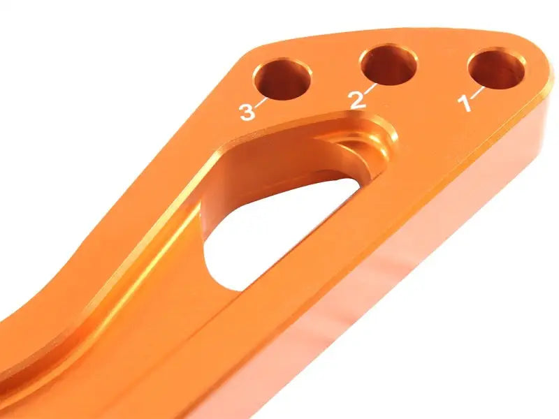 Orange anodized aluminum adjustment lever with three holes for aFe Control PFADT Series sway bar service kit