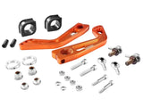 Orange anodized aluminum go-kart pedal set with mounting hardware for aFe Control PFADT series service kit
