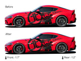 Red Toyota Supra with aFe Control suspension package, lowered stance, custom wheels