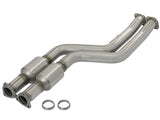 Dual stainless steel exhaust pipes on afe direct fit catalytic converter for BMW Z4 M Roadster