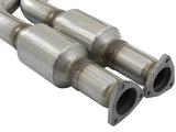 Shiny metal exhaust pipes with catalytic converters for aFe Direct Fit catalytic upgrade