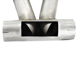 Metal exhaust manifold with internal baffles for aFe exhaust tip upgrade on Porsche Boxster S