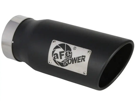 Black exhaust tip with silver band on aFe Gemini XV 3in cat-back exhaust for Ram 1500