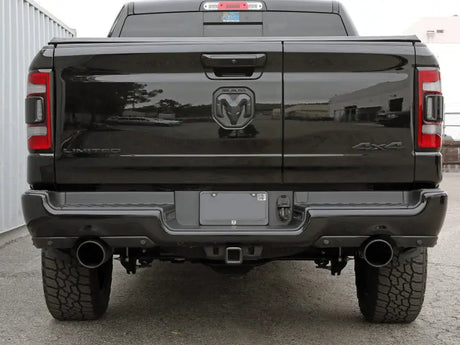 Black Ram truck rear with aFe Gemini XV 3in cat-back exhaust system