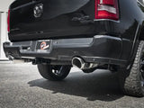 Black truck rear with dual exhaust showing afe gemini xv 3in stainless steel tips