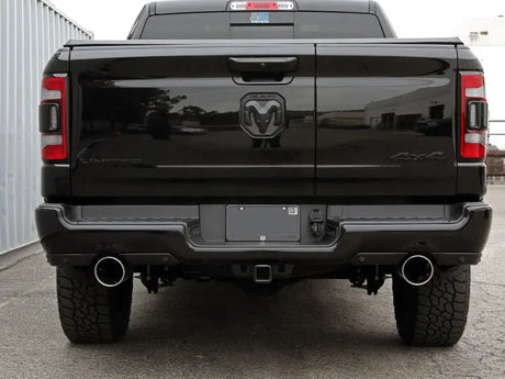 Black Ram truck rear with aFe Gemini XV 3in stainless steel cat-back exhaust system
